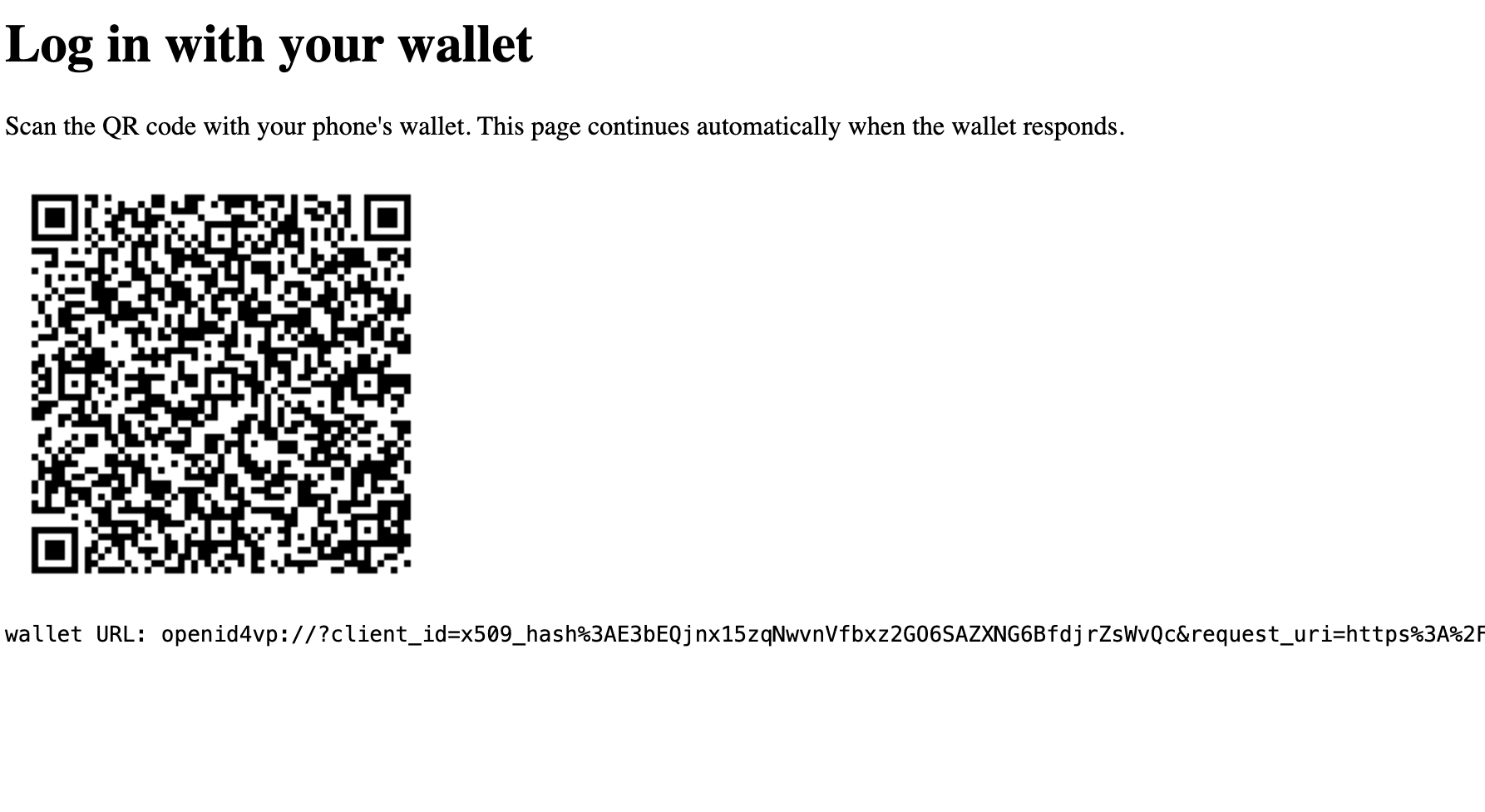 The page with the QR code, on the computer