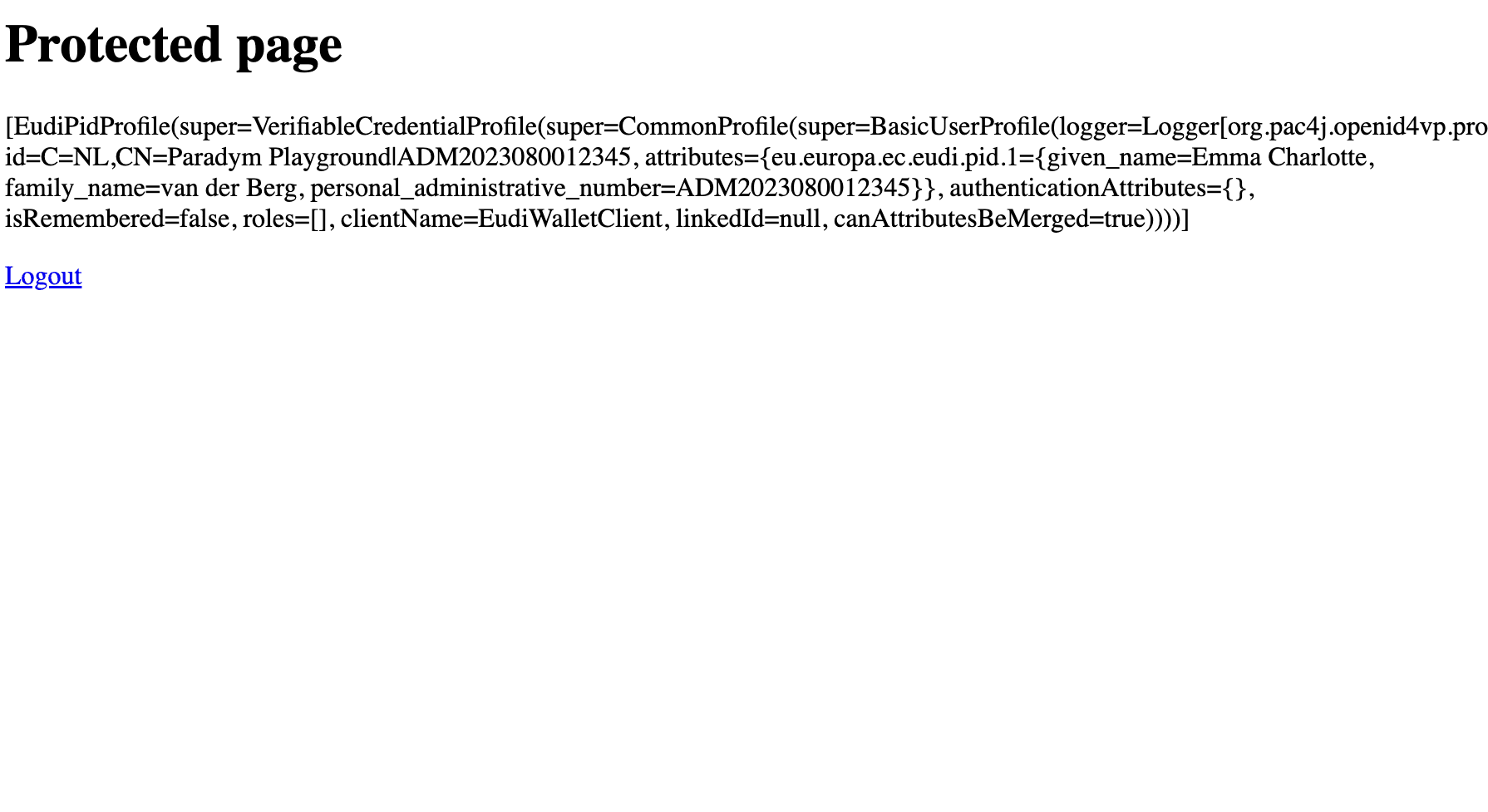 The protected page with the profile, on the computer